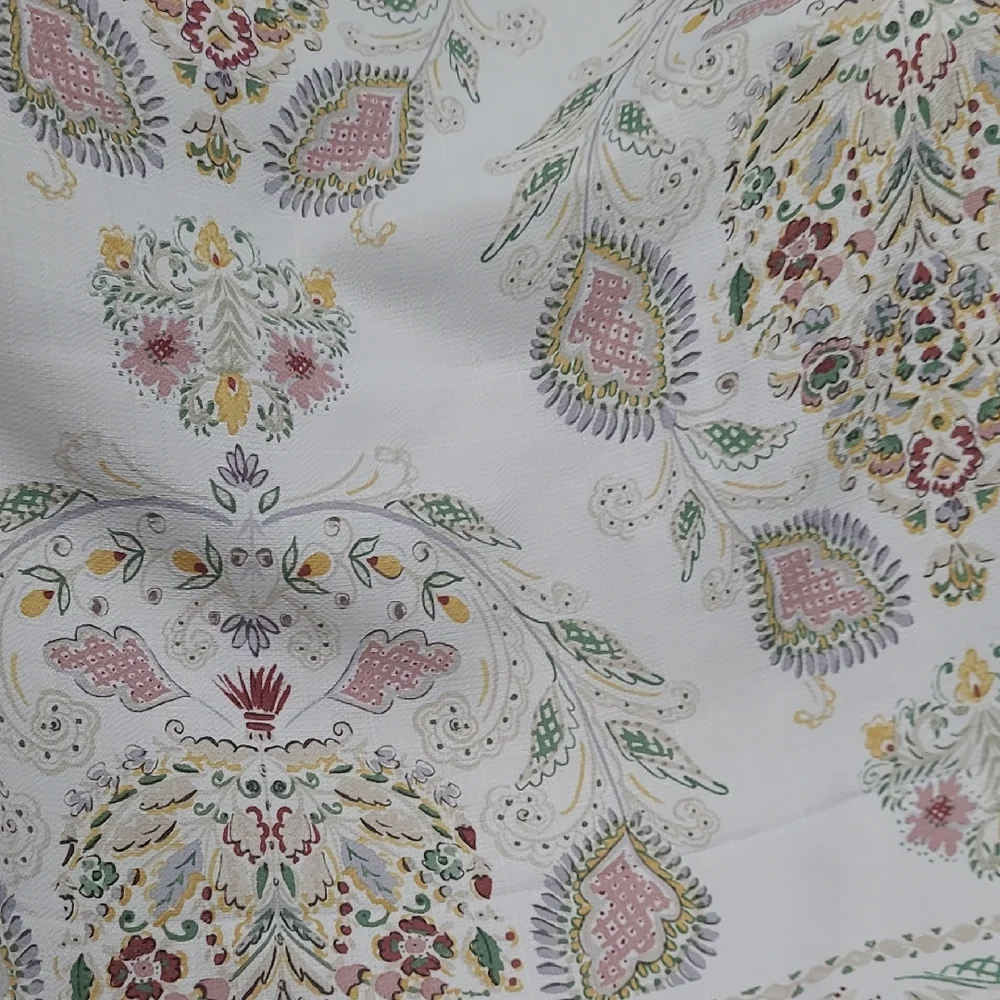 White Paisley Floral Print Fabric Panel